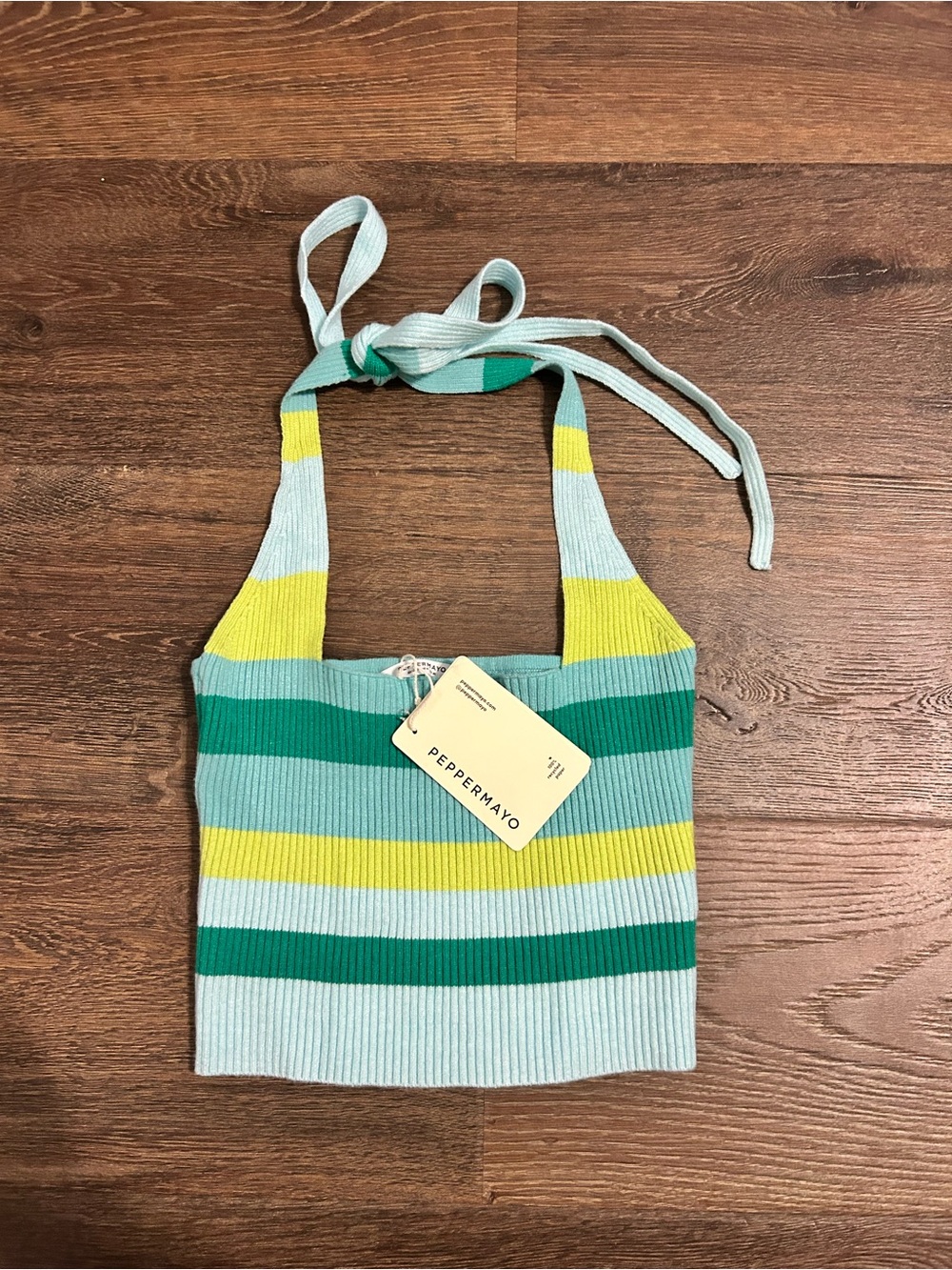 NWT Peppermayo Women’s Ribbed Halter Top - Mint, Green & Yellow Stripes